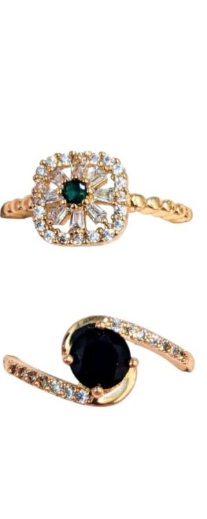 Elegant Gold Rings with Black & Green Gemstones – Timeless Luxury Jewelry