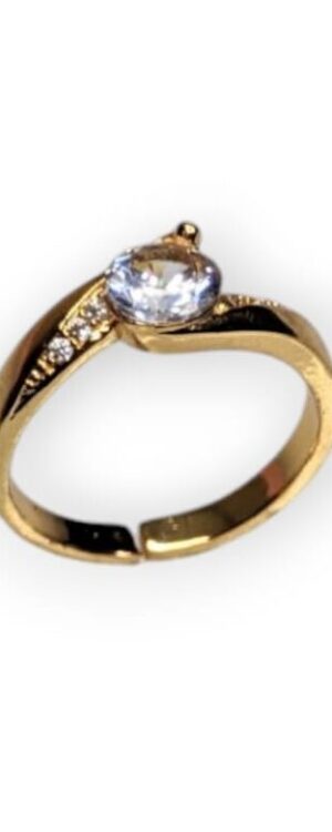 Timeless Gold & White Zircon Adjustable Ring – Classic Elegance