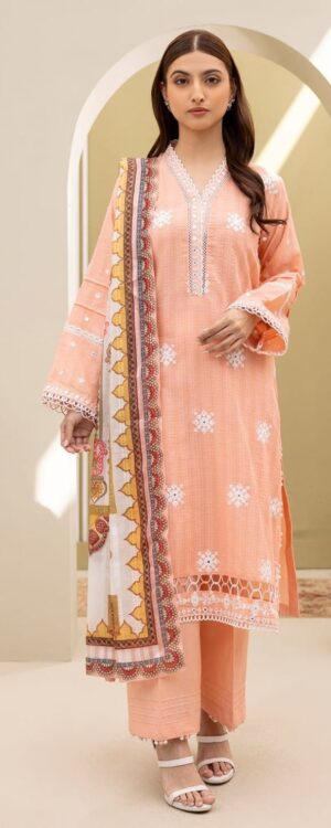 Unstitched Zellbury Collection - Peach Embroidered 3-Piece Suit