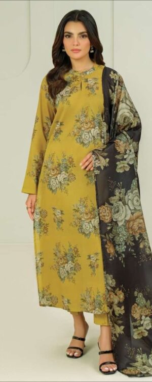 Limelight 3-Piece Unstitched Suit – Mustard Floral Print | Summer 2025